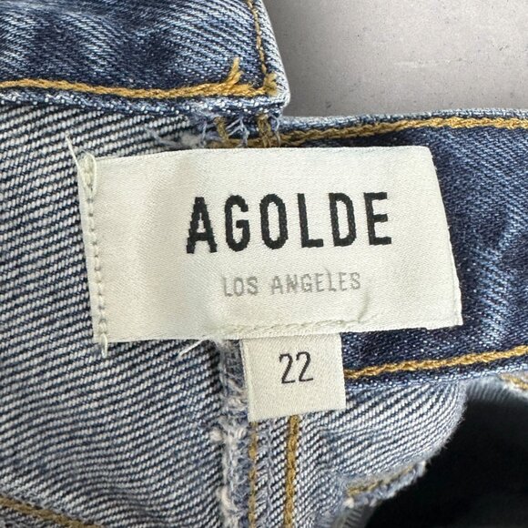 AGOLDE Criss Cross Straight Leg Organic Jeans Button Fly Womens Sz 22 Blue Denim - Picture 4 of 15